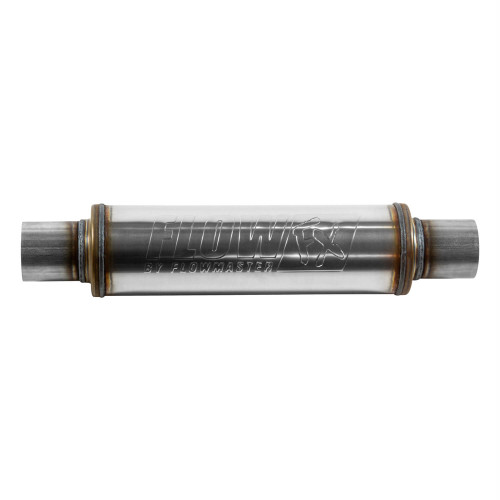 Flowmaster 71416 Muffler, Flow FX, 2-1/2 in Center Inlet, 2-1/2 in Center Outlet, 14 x 4 in Round Body, 20 in Long, Stainless, Natural, Universal, Each