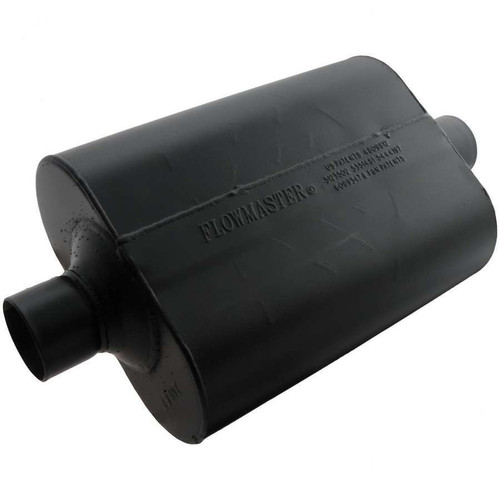 Flowmaster 952545 Muffler, Super 40, 2-1/2 in Center Inlet, 2-1/2 in Center Outlet, 13-1/2 x 10 x 5 in Oval Body, 19-1/2 in Long, Steel, Black Paint, Universal, Each