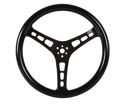Joes Racing Products 13535-CB Steering Wheel, Lightweight, 15 in Diameter, Flat, 3-Spoke, Rubber Coated Grip, Aluminum, Black Anodized, Each