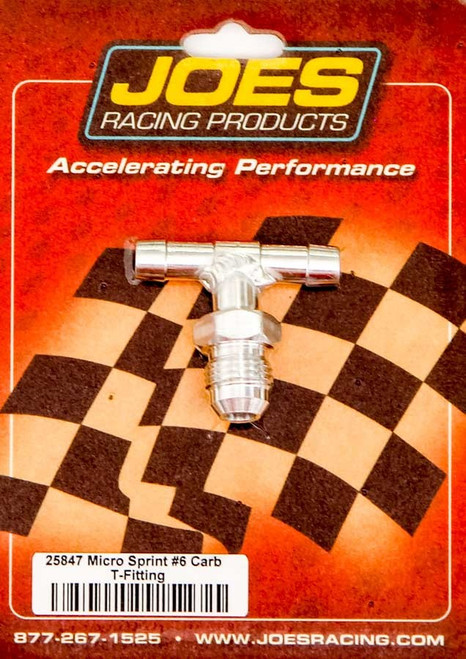 Joes Racing Products 25847 Fitting, Adapter Tee, 6 AN Male x 5/16 in Hose Barb x 5/16 in Hose Barb, Aluminum, Natural, Micro Sprint Carburetors, Each