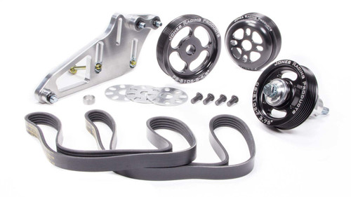 Jones Racing Products 1004-S-CE Pulley Kit, 6-Rib Serpentine, Aluminum, Black Anodized, Small Block Chevy, Kit