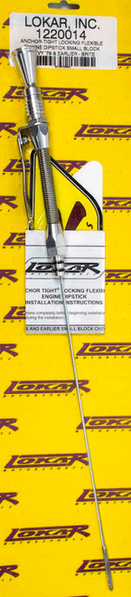 Lokar 1220014 Engine Oil Dipstick, Anchor-Tight, Locking, Block Mount, Braided Stainless, Aluminum, Clear Anodized, Small Block Chevy, Each