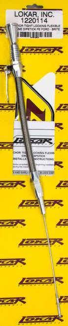 Lokar 1220114 Engine Oil Dipstick, Anchor-Tight, Locking, Block Mount, Braided Stainless, Aluminum, Clear Anodized, Ford FE-Series, Each