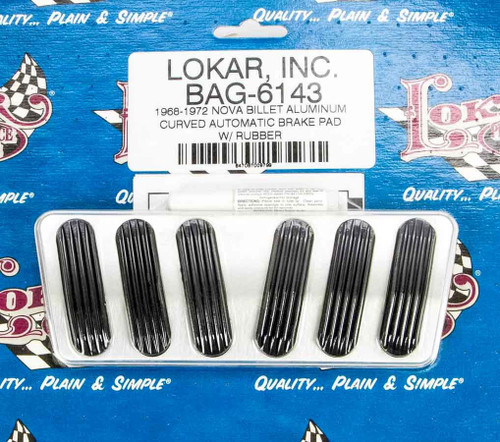 Lokar BAG-6143 Pedal Pad, Curved, Brake, Rubber Pads, Billet Aluminum, Brushed, Automatic, GM X-Body 1968-72, Each