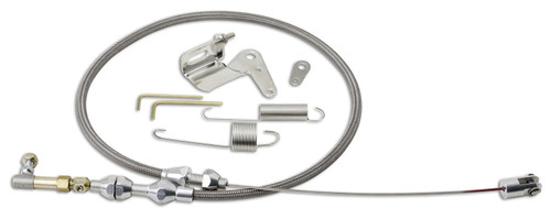 Lokar DP-1000HT Throttle Cable, 2 ft Long, Bracket / Return Spring, Braided Stainless, Natural, Universal, Kit