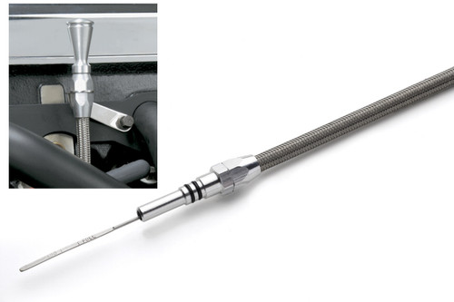 Lokar ED-5013 Engine Oil Dipstick, Pan Mount, Braided Stainless Housing, Aluminum, Clear Anodized, Small Block Ford, Each