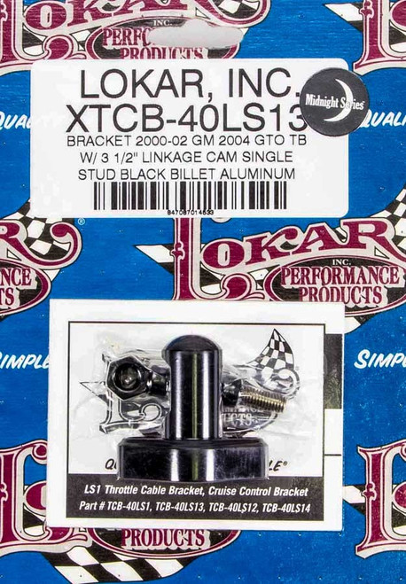 Lokar XTCB-40LS13 Throttle Cable Bracket, Manifold Mount, Aluminum, Black Anodized, 3-1/2 in Linkage Cam, GM LS-Series, Each