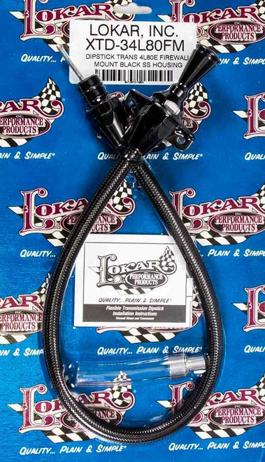 Lokar XTD-34L80FM Transmission Dipstick, Hi-Tech, Firewall Mount, Flexible, Braided Stainless, Aluminum, Black Anodized, 4L80E, Each