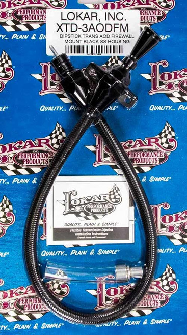 Lokar XTD-3AODFM Transmission Dipstick, Hi-Tech, Firewall Mount, Flexible, Braided Stainless, Aluminum, Black Anodized, AOD / 4R70W / AODE, Each