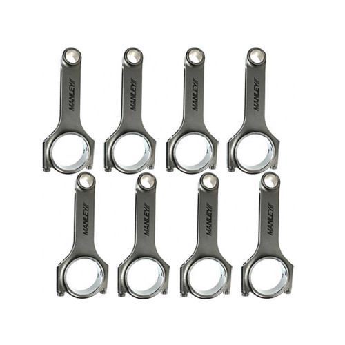 Manley 14072R-8 Connecting Rod Bearing, 6.700 in Long, H Beam, Bushed, 7/16 in Cap Screws, ARP2000, Forged Steel, Big Block Chevy, Set of 8