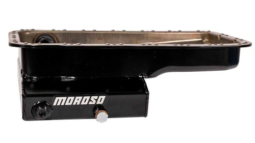 Moroso 20910 Honda B-Series Oil Pan, Street/Strip, Driver Side Sump, 5-1/2 Quarts, 6 in. Deep, 1/2 in. NPT Drainback, Steel, Black Powdercoated, Each