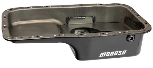 Moroso 20911 Honda B-Series Oil Pan, Street/Strip, Rear Sump, 4 Quarts, 6 in. Deep, 1/2 in. NPT Oil Drainback, Steel, Black Powdercoated, Each