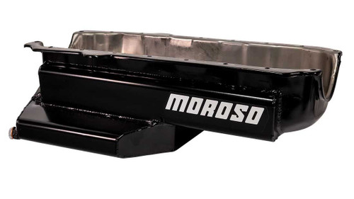 Moroso 21314 SBC Oil Pan, Oval Track, Rear Sump, 6 Quarts, 6-1/2 in. Deep, Steel, Black Powdercoated, Each