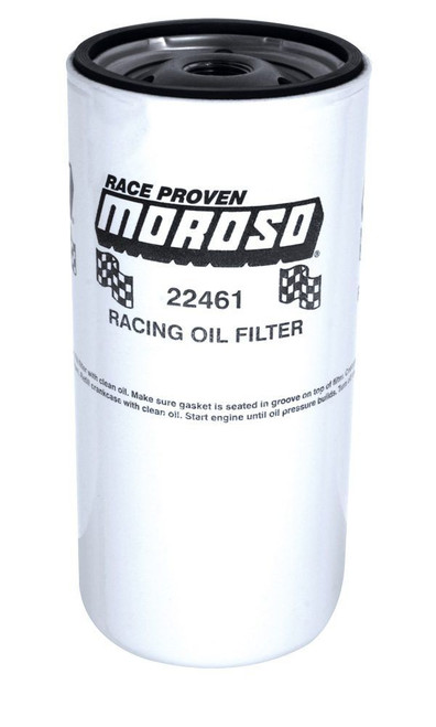 Moroso 22461 Oil Filter, Canister, Screw-On, 8 in Tall, 13/16-16 in Thread, Steel, White Paint, Chevy, Each