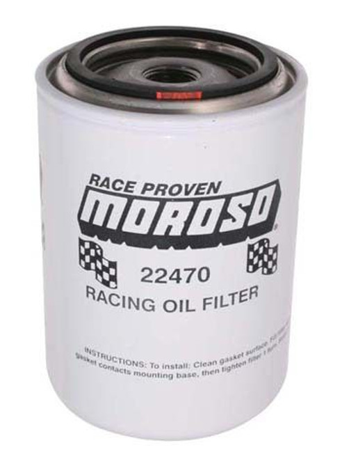 Moroso 22470 Oil Filter, Canister, Screw-On, 5.250 in Tall, 3/4 in-16 Thread, Steel, White Paint, Various Applications, Each