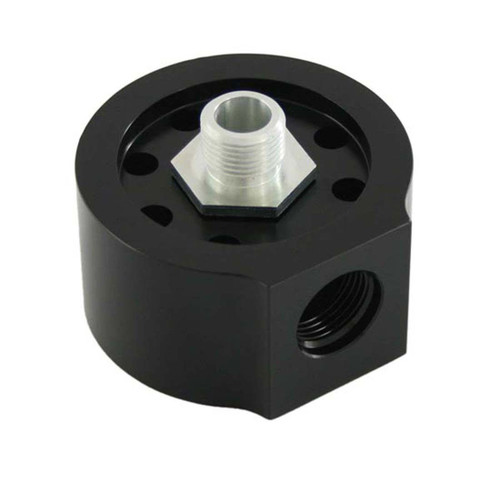 Moroso 23675 Oil Filter Adapter, Accumulator, Bolt-On, 3/4-16 in Center Thread, 10 AN Female Port, Aluminum, Black Anodized, Ford / Mopar, Each