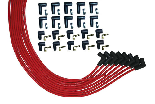 Moroso 52005 Spark Plug Wire Set, Ultra, Spiral Core, 8 mm, Red, 90 Degree Plug Boots, HEI / Socket Style, Universal 8-Cylinder, Kit