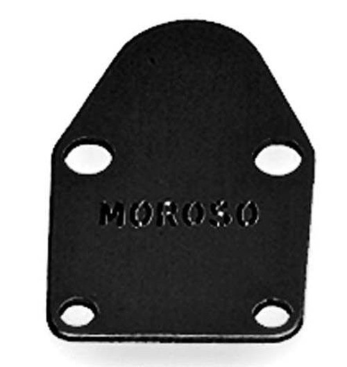Moroso 65391 Fuel Pump Blockoff, Aluminum, Black Anodized, Small Block Chevy, Each
