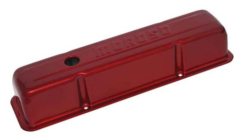 Moroso 68006 Valve Cover, Tall, Moroso Logo, Steel, Red Powder Coat, Small Block Chevy, Pair