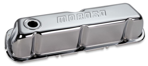 Moroso 68201 Valve Cover, Tall, Baffled, Moroso Logo, Steel, Chrome, Small Block Ford, Pair