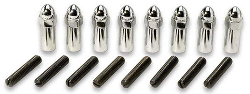 Moroso 68561 Valve Cover Fastener, Stud, 1/4-20 in Thread, 1.375 in Long, Hex Nuts, Steel, Chrome, Set of 8