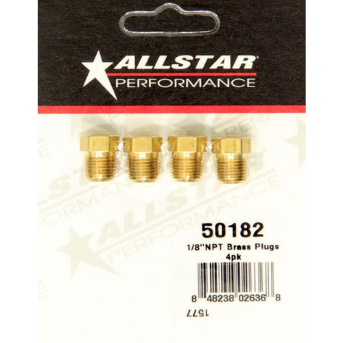 Allstar Performance ALL50182 Fitting Plugs, 1/8 in. NPT, Hex Head, Brass, Natural, 4 Pack