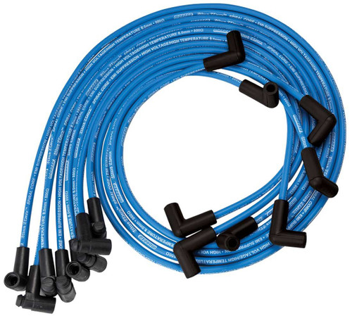 Moroso 72561 Spark Plug Wire Set, Blue Max, Spiral Core, 8 mm, Blue, 90 Degree Plug Boots, HEI Style Terminal, Small Block Chevy, Kit-1
