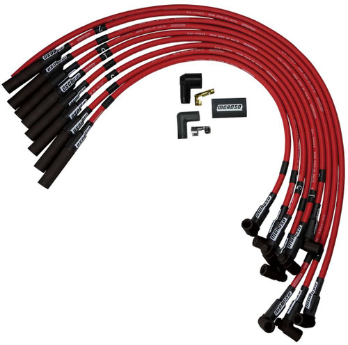 Moroso 73688 Spark Plug Wire Set, Ultra 40, Spiral Core, 8.65 mm, Red, Straight Plug Boots, HEI Style Terminal, Over Valve Cover, Big Block Chevy, Kit