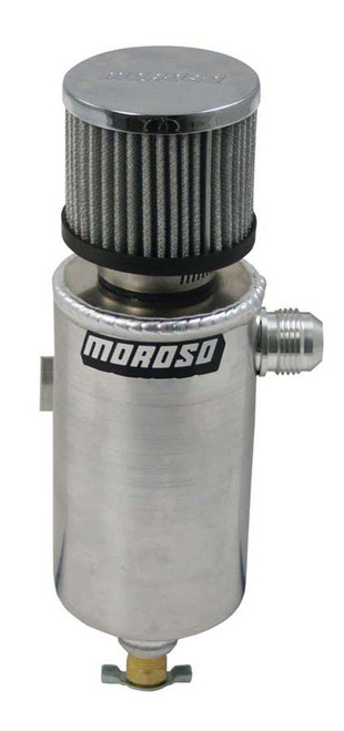 Moroso 85461 Breather Tank, 3-1/8 in Diameter x 11-1/2 in Tall, 12 AN Male Inlet, Petcock Drain, Bar Mount, Breather Included, Aluminum, Natural, Each