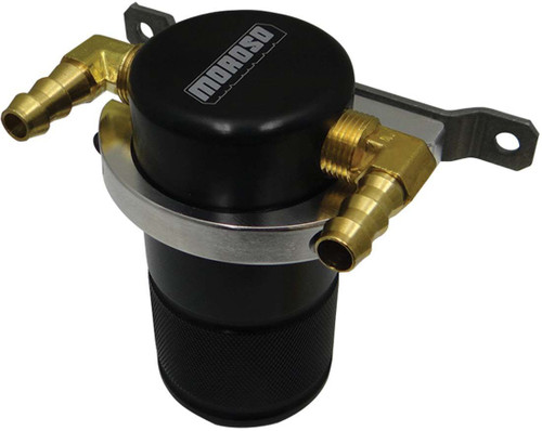 Moroso 85497 Air-Oil Separator, 3.75 in Diameter, 4.5 in Tall, 3/8 in NPT Female Inlet / Outlet, Aluminum, Black Anodized, Universal, Kit