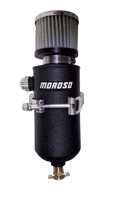 Moroso 85751 Breather Tank, 3-1/8 in Diameter, 12 AN Male Fitting, Aluminum, Black Powder Coat, Each