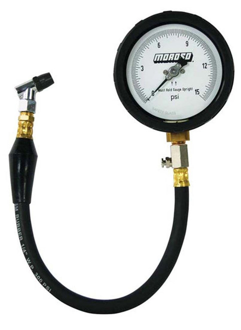 Moroso 89552 Tire Pressure Gauge, Pro Series, 0-15 psi, Analog, 4 in Diameter, White Face, 1/10 lb Increments, Each