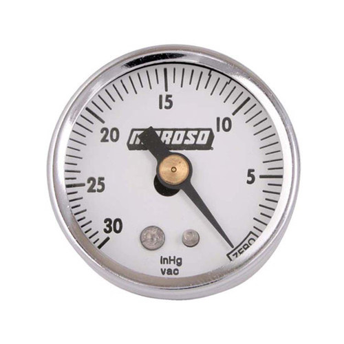 Moroso 89610 Vacuum Gauge, 0-30 in Hg, Mechanical, Analog, 1-1/2 in Diameter, 1/8 in NPT Port, White Face, Each