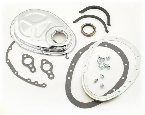 Mr. Gasket 1099 Timing Cover, 2-Piece, Gaskets / Hardware / Seal Included, Steel, Chrome, Small Block Chevy / GM V6, Each