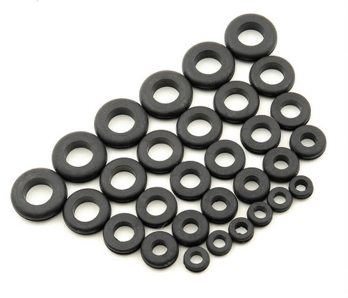 Mr. Gasket 3706 Firewall Grommet, Four Sizes, 1/2 in, 5/8 in, 3/4 in, 7/8 in, 1 in OD, 6 of Each, Rubber, Black, Kit