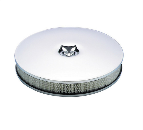 Mr. Gasket 4338 Air Cleaner Assembly, Low Rider, 14 in Round, 2-1/4 in Tall, 3 in Carb Flange, Drop Base, Steel, Chrome, Kit