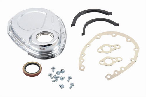 Mr. Gasket 4590 Timing Cover, 1-Piece, Gaskets / Hardware / Seal Included, Steel, Chrome, Small Block Chevy / GM V6, Each