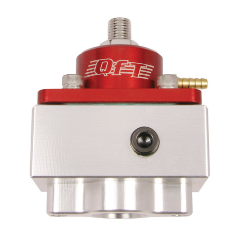 Quick Fuel Technology 30-1900QFT Fuel Pressure Regulator, 4-1/2 to 9 psi, In-Line, 8 AN Female O-Ring Inlet, 8 AN Female O-Ring Outlet, 8 AN Female O-Ring Return, Bypass, 1/8 in NPT Port, Aluminum, Red / Clear Anodized, E85 / Gas / Methanol, Each