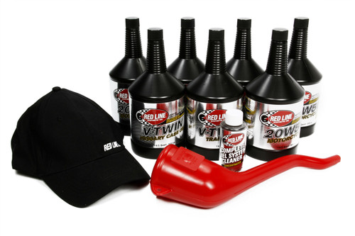 Redline Oil 90226 Fluid Service Kit, Big Twin 20W50 PowerPack, Chain Case Oil / Fuel Injection Cleaner / Funnel / Motor Oil / Transmission Oil, Evolution / Twin Cam, Kit