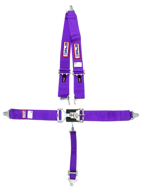Rjs Safety 1125408 Harness, 5 Point, Latch and Link, SFI 16.1, 64 in Length, Pull Down Adjust, Bolt-On, V-Type Harness, Purple, Kit