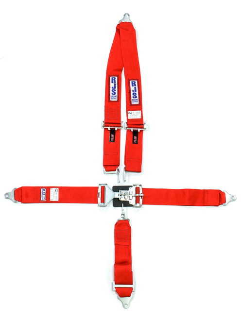 Rjs Safety 1126204 Harness, 5 Point, Latch and Link, SFI 16.1, 64 in Length, Pull Down Adjust, Bolt-On, V-Type Harness, Red, Kit