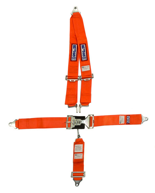 Rjs Safety 1126205 Harness, 5 Point, Latch and Link, SFI 16.1, 64 in Length, Pull Down Adjust, Bolt-On, V-Type Harness, Orange, Kit