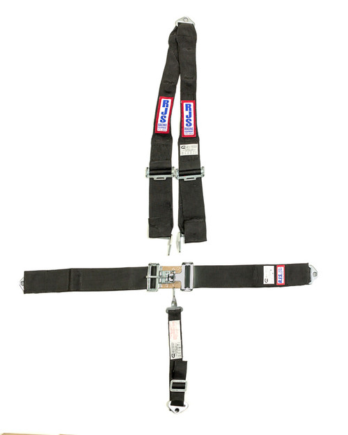 Rjs Safety 1139801 Harness, 5 Point, Latch and Link, SFI 16.1, 64 in Length, Pull Down Adjust, Bolt-On, V-Type Harness, HANS Ready, Black, Kit