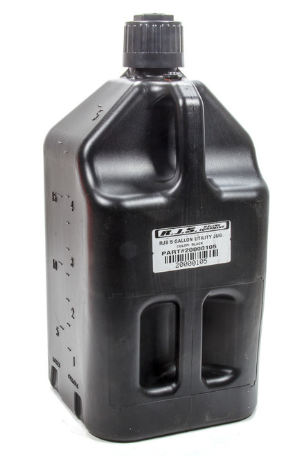 Rjs Safety 20000105 Utility Jug, 5 gal, 9-1/4 x 9-1/4 x 20 in Tall, O-Ring Seal Cap, Flip-Up Vent, Square, Plastic, Black, Each