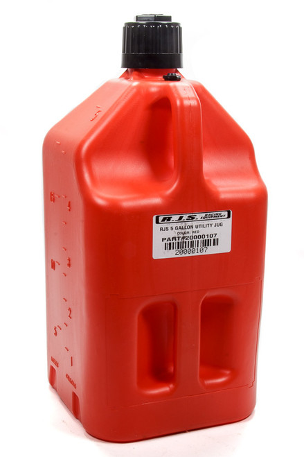 Rjs Safety 20000107 Utility Jug, 5 gal, 9-1/4 x 9-1/4 x 20 in Tall, O-Ring Seal Cap, Flip-Up Vent, Square, Plastic, Red, Each