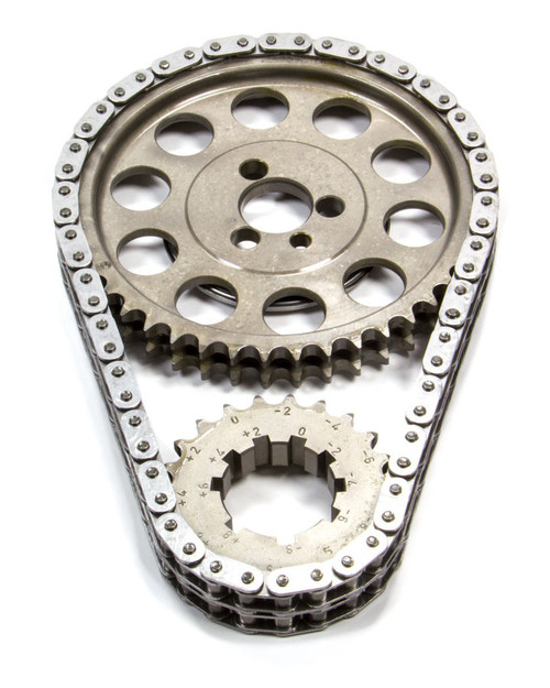 Rollmaster-Romac CS1050-LB05 Timing Chain Set, Gold Series, Double Roller, Keyway Adjustable, 0.005 in Shorter, Needle Bearing, Billet Steel, Small Block Chevy, Kit