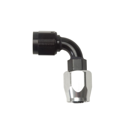 Russell 610163 Fitting, Hose End, Full Flow, 90 Degree, 6 AN Hose to 6 AN Female, Aluminum, Black / Silver Anodized, Each