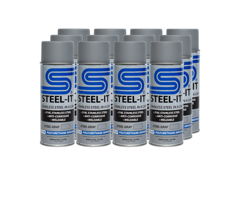 Steel-It CASE1002B Paint, Stainless Steel in a Can, Polyurethane, Weldable, Non-Corrosive, Steel Gray, 14 oz Aerosol, Set of 12