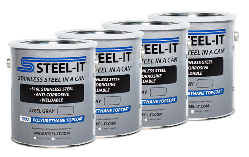Steel-It CASE1002G Paint, Stainless Steel in a Can, Polyurethane, Weldable, Non-Corrosive, Steel Gray, 1 gal Can, Set of 4