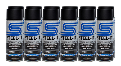 Steel-It CASE1012B Paint, Stainless Steel in a Can, Polyurethane, Weldable, Non-Corrosive, Black, 14 oz Aerosol, Set of 12